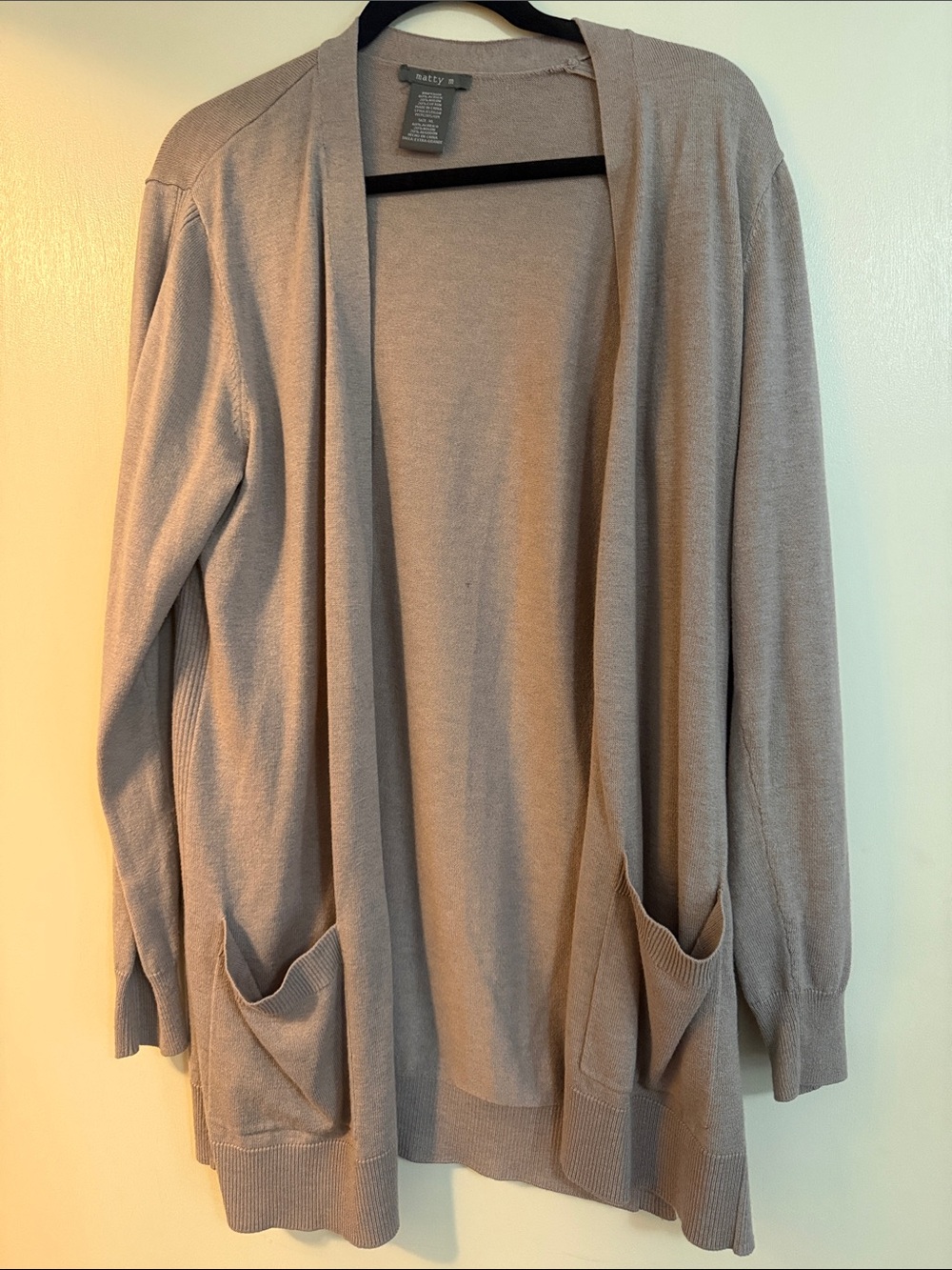 Ettitude Lightweight Open-Front Pocket Cardigan in Taupe-Beige
